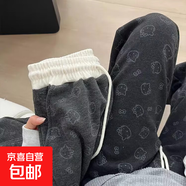 女童春秋長(cháng)褲Kitty貓印花洋氣糯米褲大童兒童寬松可愛(ài)夏款直筒褲 黑色 170