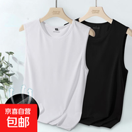 【排汗裸感速干】冰絲網(wǎng)眼透氣無(wú)袖背心t恤寬松運動(dòng)背心男馬甲男 白色+黑色 3XL 【推薦145-165斤】