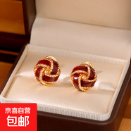 安可拉紅無耳洞蚊香盤耳夾女復(fù)古港風(fēng)氣質(zhì)琺瑯滴釉麻花耳環(huán)耳飾品 18K金酒紅【蚊香盤耳夾】