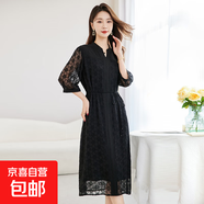 顯瘦真絲100%桑蠶絲重工連衣裙2025刺繡夏季高端新款媽媽氣質(zhì)裙子 黑色 XL (115-125斤)