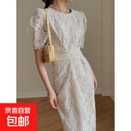 法式復(fù)古蕾絲連衣裙女2025夏季新款收腰顯瘦氣質(zhì)高級感裙子Z0032 圖片色 L 【110-120斤】