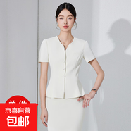 新款女裝黑色短袖西裝套裝夏季氣質(zhì)珠寶店酒店前臺(tái)美容院工作服 白色 西裝（JY6525） S