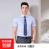 農(nóng)村商業(yè)銀行襯衣商務(wù)男女同款職業(yè)長(zhǎng)短袖襯衫農(nóng)商信用社條紋工裝 男短袖-藍(lán)條（單件襯衫） 4XL
