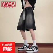 NASA BASE工裝牛仔短褲男夏季薄款復古直筒中褲男生大碼寬松褲子 JYF-H23黑灰 2XL