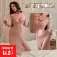 新款性感辣妹鏤空顯瘦中長(cháng)款連衣裙內袍睡衣高腰開(kāi)衩 膚色  556 均碼