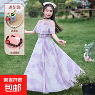 女童裙子夏裝2025新款洋氣雪紡兒童公主裙夏季時(shí)髦短袖長(cháng)款連衣裙 H101紫色+發(fā)箍+鎖骨鏈 140