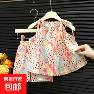 【女童連衣裙】夏裝新款洋氣公主裙寶寶休閑裙子套裝短褲 系帶套裝藍(lán)花朵 110