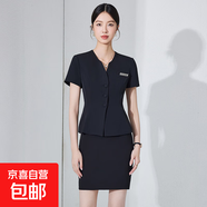 新款女裝黑色短袖西裝套裝夏季氣質(zhì)珠寶店酒店前臺美容院工作服 黑色 西裝（JY6525） M