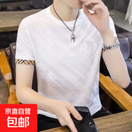 2025夏季新款冰絲男士短袖T恤夏季潮流個(gè)性半袖體恤男圓領(lǐng)上衣服 白色 九號  M43 3XL 【145-160斤】