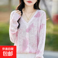 新款印花長袖針織開衫女防曬衣空調(diào)衫外搭披肩上衣/MRAD836-X 粉色字母 M 90-110斤