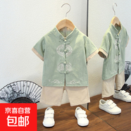 男童漢服夏季薄款套裝寶寶唐裝夏裝兒童古裝純棉中國風(fēng)少爺服宋制 福字套裝豆綠色 140 140