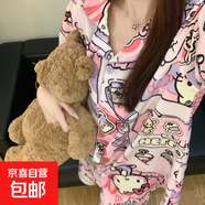 冰雪絲睡衣女夏季秋季短袖短褲2025新款冰絲夏秋季款家居服 F07日系漫畫凱蒂貓 XL (160-168高 120-140斤)