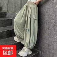 女童夏季薄款褲子中大童時尚洋氣蝴蝶結(jié)燈籠褲兒童休閑百搭防蚊褲 YLL-H01【綠色】夏季薄款 150