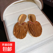 銀針中古圓形花朵流蘇耳環(huán)歐美復古金屬感耳釘氣質輕奢耳飾批發(fā)女 78#銀針-金色橢圓（真金電鍍）