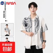 NASALIKE2025夏季薄款漸變色花紋寬松休閑花襯衣日系半袖上衣服 白色 -NASA-2358襯衫 M 【100-110斤】