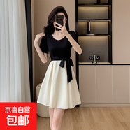小香風(fēng)黑色拼接假兩件連衣裙子女夏季2025新款別致絕美赫本小黑裙 短款 M 【47-53kg】