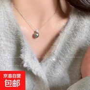 單顆灰色珍珠鋯石吊墜項鏈女秋冬小眾感鎖骨鏈簡約頸鏈配飾品 施家珍珠灰