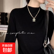 夏季新款醋酸基礎(chǔ)中袖t恤百搭寬松輕奢半高領(lǐng)高端女上衣 黑色 L 90-110斤