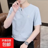 v領(lǐng)短袖t恤男士2025新款夏季冰絲開(kāi)叉領(lǐng)口潮流半截袖上衣打底體恤 629-1205【灰色】 XL