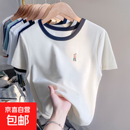 杏色棉質短袖女裝夏季2025新款設計感刺繡T恤薄款華夫格顯瘦上衣 白色 XL