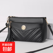 軟皮質(zhì)感女包包批發(fā)2024新款媽媽包時尚多層中年單肩斜挎包小方包 黑色/