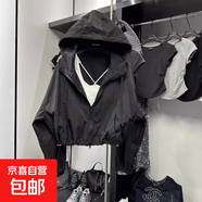 韓版抽繩連帽短款防曬外套女夏季2025新款休閑百搭寬松夾克上衣潮 3303黑色 L 【建議110斤-120斤】