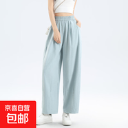 韓系奶奶褲女2025新款薄款腰休閑松緊腰高級感小個子奶芙哈倫褲 藍色-小個子款 L