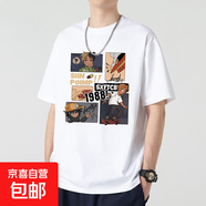 男士短袖t恤夏季新款潮流潮牌純棉半袖男裝寬松大碼體恤衣T12純棉 白色 T-1207卡通 5XL