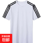 三條杠T恤青年男士夏季薄款冰感黑白色條紋休閑簡(jiǎn)約運動(dòng)班服短袖 白色 【新美短T三杠】 2XL 【建議130-145斤】
