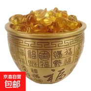 雕塑 爆款成品聚寶盆擺件黃水晶元寶 聚寶盆【銅8.6cm】+50個(gè)元寶
