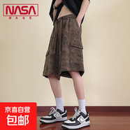 NASA BASE迷彩工裝短褲男士寬松純棉休閑大碼五分褲青少年中褲子 JYF-H32咖啡迷彩 4XL