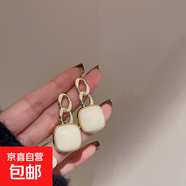 銀針中古圓形花朵流蘇耳環(huán)歐美復(fù)古金屬感耳釘氣質(zhì)輕奢耳飾批發(fā)女 6#銀針-白色-鏈條方形.