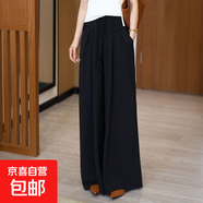 【肌理褶皺】時(shí)尚女裝薄款闊腿褲2025寬松休閑高腰慵懶長(zhǎng)褲 黑色 輕薄 冰絲皺-長(zhǎng)款 2XL 建議（140-155斤）