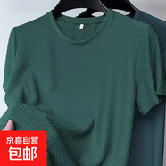 冰絲彈力竹節(jié)網(wǎng)眼T恤男半袖男打底衫夏季新款薄款圓領(lǐng)短袖男T恤衫 M41綠色 L 【建議100-120斤】