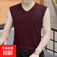男士圓V領(lǐng)背心男修身韓版無(wú)袖坎肩休閑運動(dòng)透氣背心  JS純色無(wú)袖 V領(lǐng)紅色 4XL