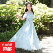 女童連衣裙2025新款兒童裝碎花朵長(cháng)裙中大童夏季雪紡公主裙子夏裝 086仙藍色 170