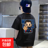 2025純色童裝卡通蜘蛛俠兒童印花短袖男孩t恤夏裝中大童半袖上衣 黑色-奇異博士前后 160