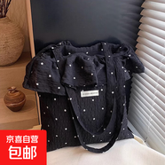 慵懶輕奢雪紡荷葉邊春夏新款大容量高級感單肩包女用通勤腋下包 荷葉邊單肩包-黑色