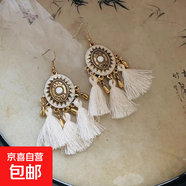 波西米亞水滴羽毛米珠流蘇耳環(huán)小眾情人節禮物耳墜輕奢民族風(fēng)耳飾 6#耳鉤-金色-白色