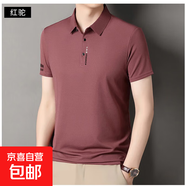 2025夏裝新款男士短袖t恤翻領(lǐng)夏季冰絲polo衫中老年薄款男裝純色 紅駝 JL-8588 XL