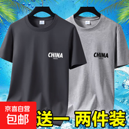 2025夏季冰絲男士短袖t恤休閑百搭大碼男裝半袖印花體恤打底衫-SL 短袖CHINA-深灰+淺灰 5XL 碼【175-195斤】