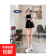 大碼女裝胖mm高腰牛仔短褲夏季百搭a字半身裙子顯瘦直筒闊腿裙褲 MY-5355黑色  5XL 【180-200斤】