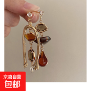 銀針鑲鉆水晶珍珠耳環(huán)歐美復(fù)古輕奢長(zhǎng)款耳墜清新甜美高級(jí)感耳飾女 33#銀針-彩色幾何