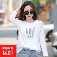 白色長(cháng)袖t恤女2025秋季新款寬松韓版休閑體恤百搭印花長(cháng)T打底衫SN 精品羽毛頭領(lǐng)長(cháng)袖T恤白色 2XL