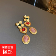 銀針中古圓形花朵流蘇耳環(huán)歐美復(fù)古金屬感耳釘氣質(zhì)輕奢耳飾批發(fā)女 13#銀針-金色愛心人像.