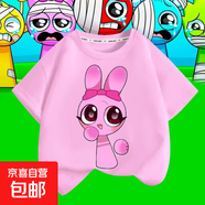 節(jié)奏盒子Sprunki兒童純棉短袖多色t恤上衣寬松夏季圓領(lǐng)新款衣服 節(jié)奏盒子0519-41 粉色 120