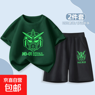 【男童夏季套裝】男童夏裝2025新款套裝男孩衣服短袖兩件套 機甲森林綠+熒光機甲K黑 150 【推薦體重68~72斤】