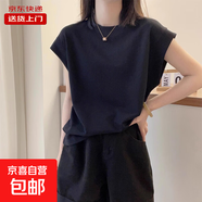 純色飛飛袖設計感圓領(lǐng)短袖夏季減齡外穿t恤打底衫上衣潮RL#A019# A019##黑色 XL 【118-130斤】
