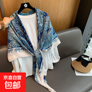 小格子亞麻圍巾女夏季2024新款防曬大方巾薄款絲巾空調(diào)房外搭披肩 mzf-013 130*130cm