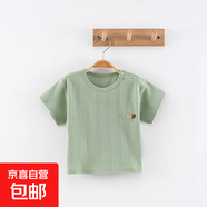 0-6歲夏款純棉兒童短袖T恤提花網(wǎng)孔透氣嬰童半袖寶寶上衣A類無骨 艾綠 80 （身高73-80cm）